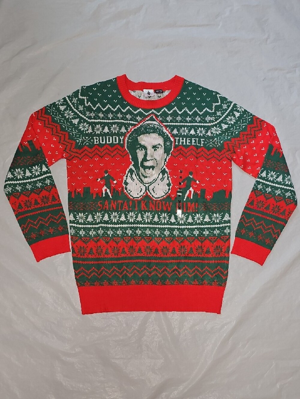 elf Buddy The Elf Ugly Christmas Sweater Men's Medium Green, Red New